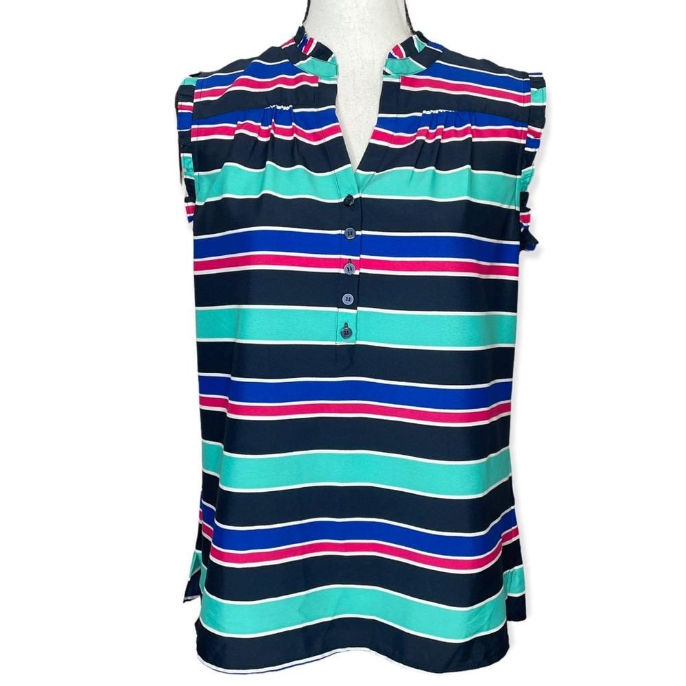 Calvin Klein Cap Multi Color Striped  Button Henley Top
Medium